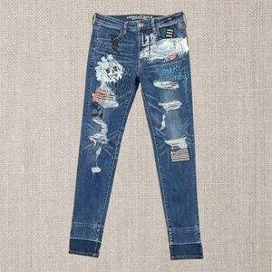 AEO Graffiti Super Stretch Hi-Rise Jegging Women’s Size 8
